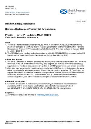 MSAN(2020)67 – Hormone Replacement Therapy