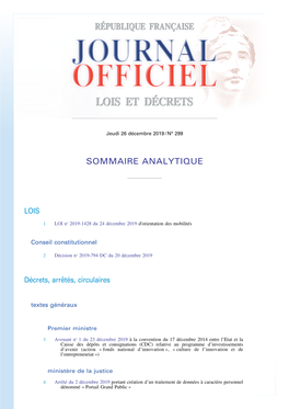 JOURNAL OFFICIEL DE LA RÉPUBLIQUE FRANÇAISE Sommaire