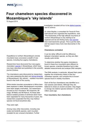 Four Chameleon Species Discovered in Mozambique's 'Sky Islands' 15 August 2014