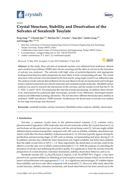 Crystal Structure, Stability and Desolvation of the Solvates of Sorafenib Tosylate