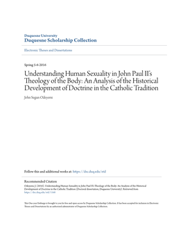 Understanding Human Sexuality in John Paul II's Theology of the Body