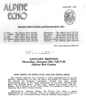 JANUARY MEETING Thursday, January 5Th, 7:30 P.M
