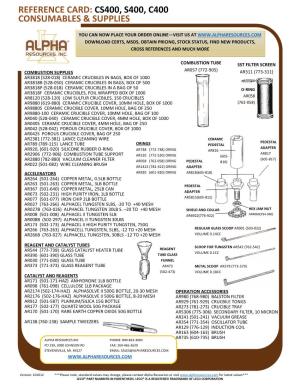 Reference Card: Cs400, S400, C400 Consumables & Supplies