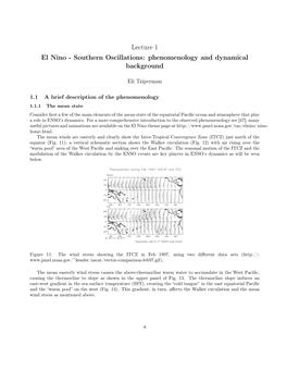 Lecture 1 El Nino - Southern Oscillations: Phenomenology and Dynamical Background