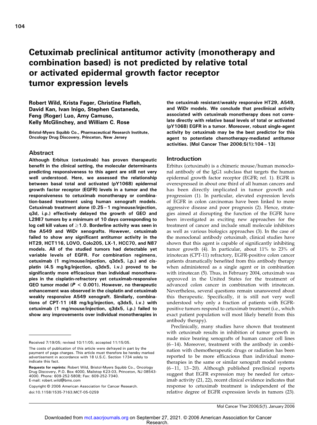 Cetuximab Preclinical Antitumor Activity