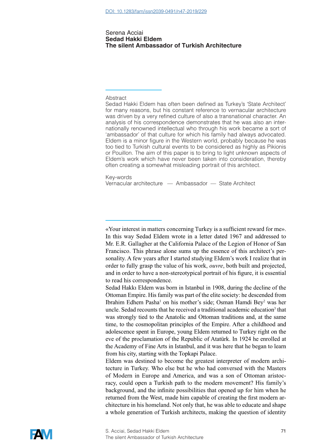 Serena Acciai Sedad Hakki Eldem the Silent Ambassador of Turkish Architecture «Your Interest in Matters Concerning Turkey Is A