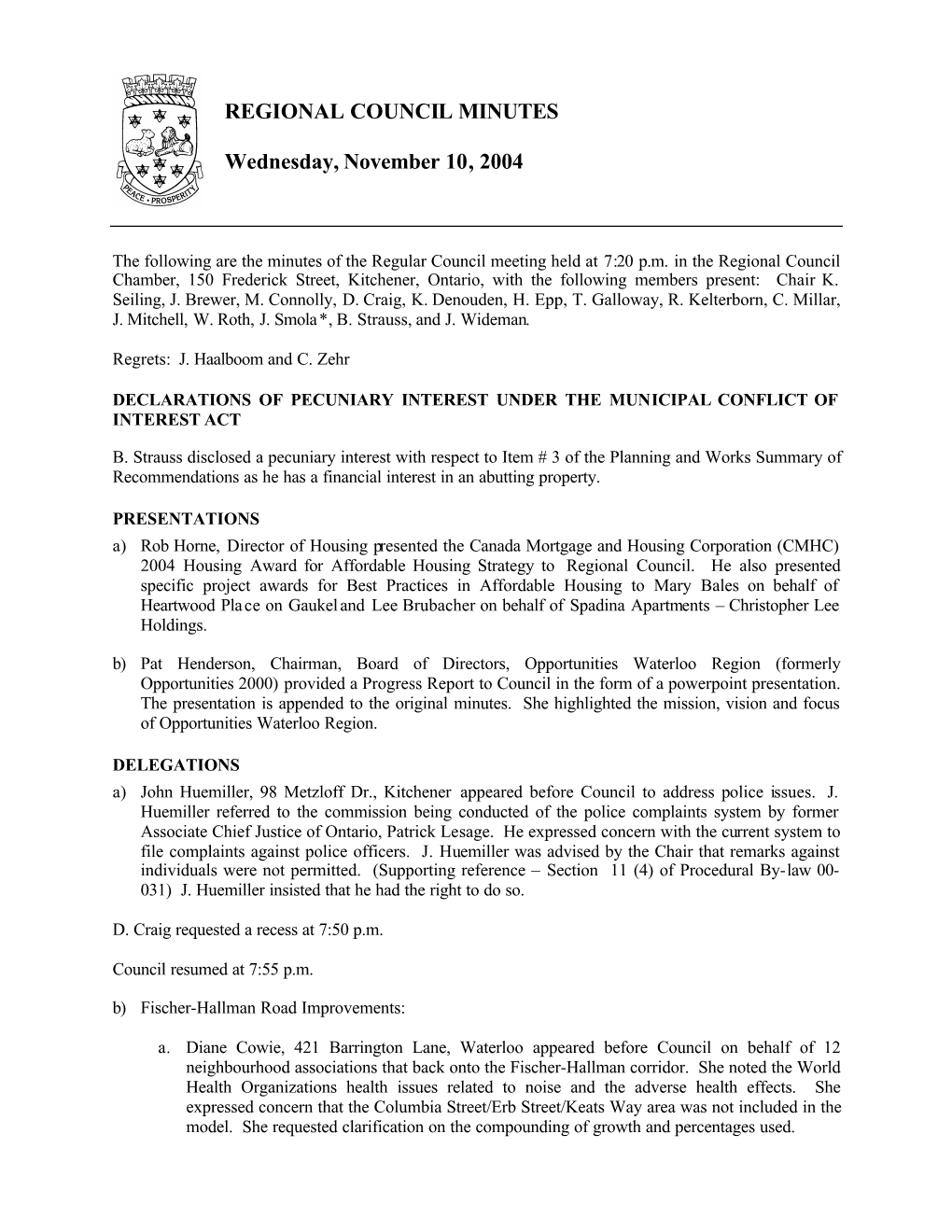 REGIONAL COUNCIL MINUTES Wednesday, November 10, 2004