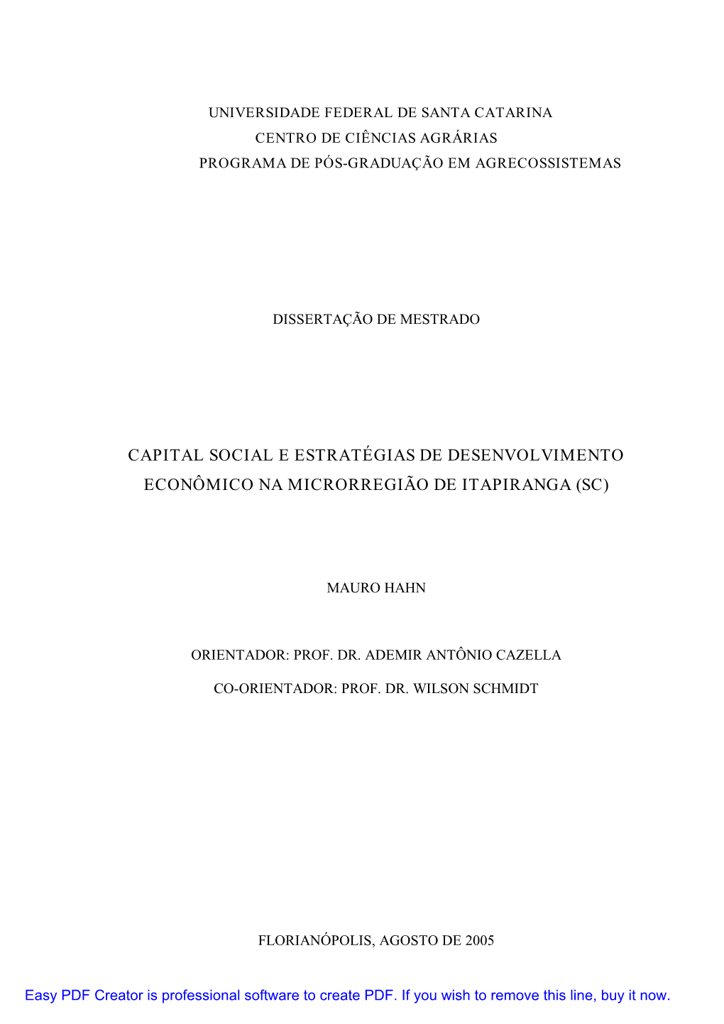 Capital Social E Estratégias De Desenvolvimento Econômico Na Microrregião De Itapiranga (Sc)