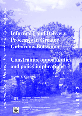 Informal Land Delivery Processes in Greater Gaborone, Botswana