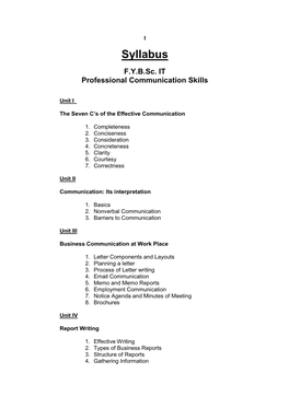 Syllabus Fybsc. IT Professional Communication Skills