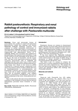 Rabbit Pasteurellosis: Respiratory and Renal Pathology of Control and Immunized Rabbits After Challenge with Pasteurella Multocida