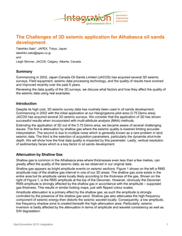 The Challenges of 3D Seismic Application for Athabasca
