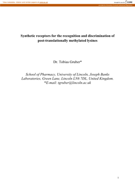 Synthetic Receptors for the Recognition and Discrimination of Post-Translationally Methylated Lysines