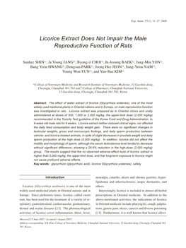 Licorice Extract Does Not Impair the Male Reproductive Function of Rats