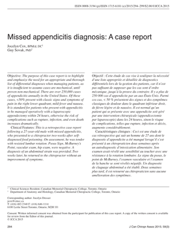 Missed Appendicitis Diagnosis: a Case Report Jocelyn Cox, Bphed, DC1 Guy Sovak, Phd2