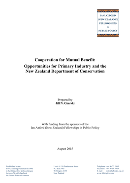 Opportunities for Primary Industry and the New Zealand Department of Conservation