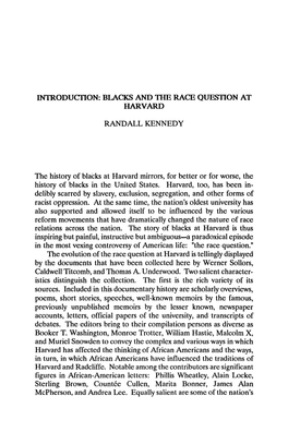 Blacks and the Race Question at Harvard Randall