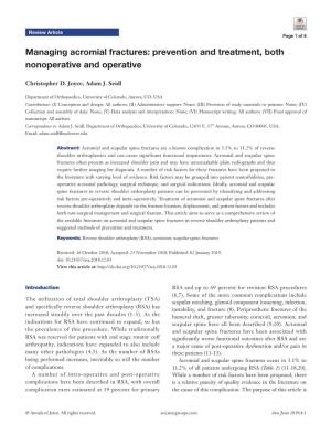 Managing Acromial Fractures: Prevention and Treatment, Both Nonoperative and Operative