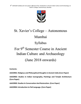Autonomous Mumbai for 9 Semester Course in Ancient Indian Culture