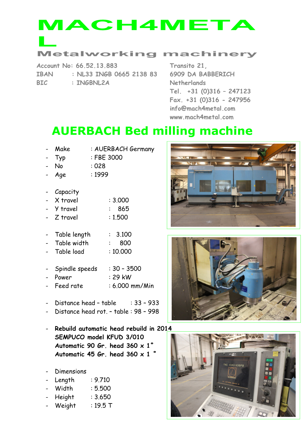 AUERBACH Bed Milling Machine