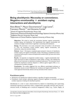 Being Alexithymic: Necessity Or Convenience