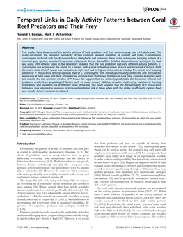 Temporal Links in Daily Activity Patterns Between Coral Reef Predators and Their Prey