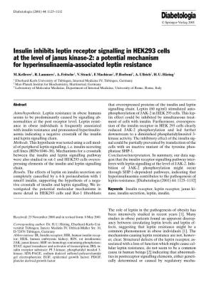Insulin Inhibits Leptin Receptor Signalling in HEK293 Cells at the Level of Janus Kinase-2: a Potential Mechanism for Hyperinsulinaemia-Associated Leptin Resistance