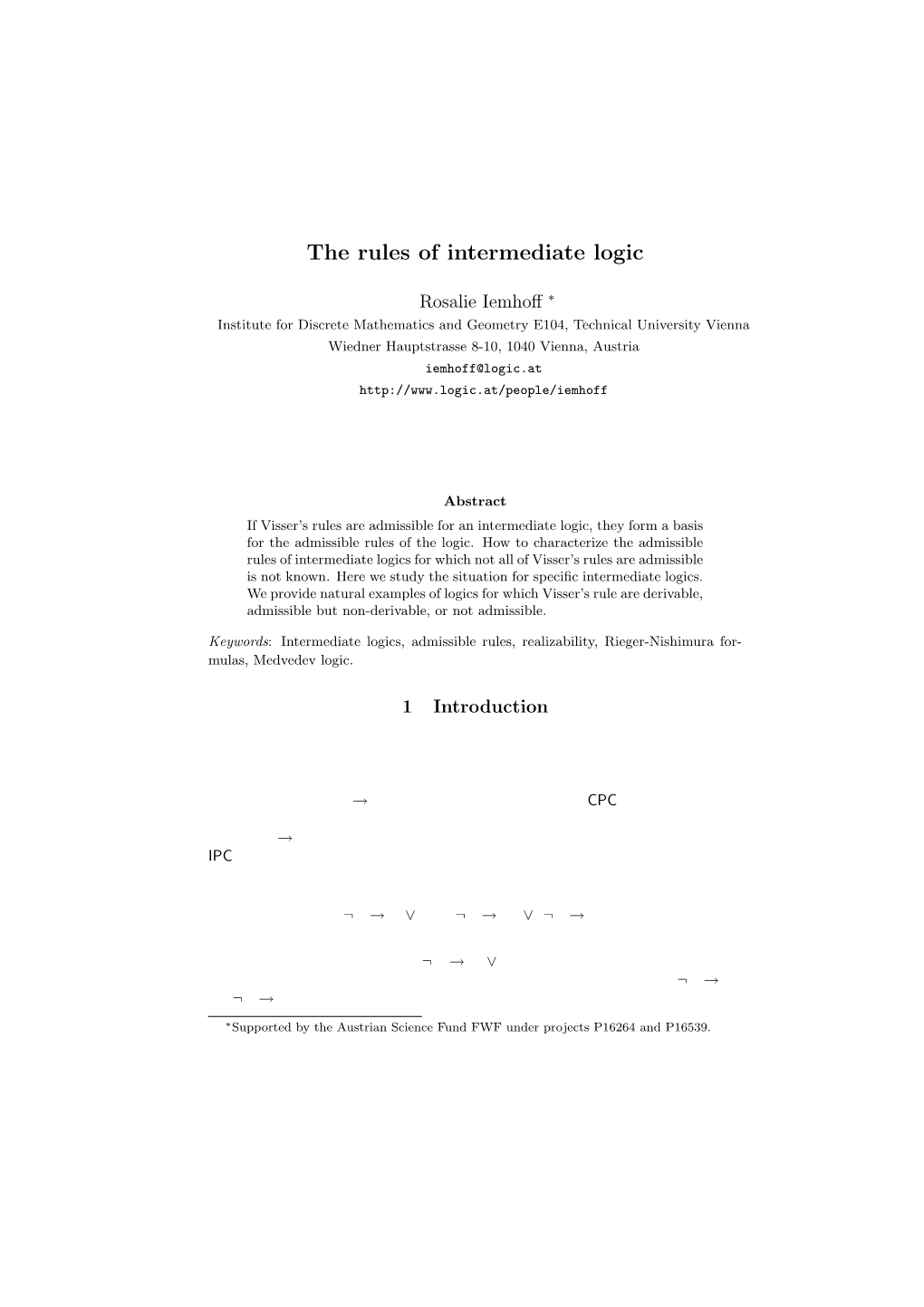 The Rules of Intermediate Logic