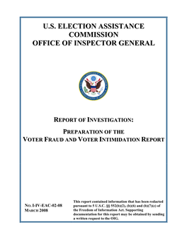 Preparation of the Vote Fraud and Voter Intimidation Report