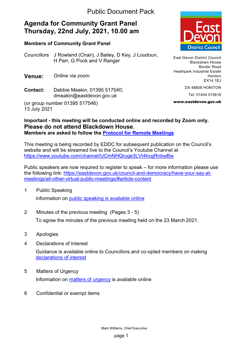 (Public Pack)Agenda Document for Community Grant Panel, 22/07