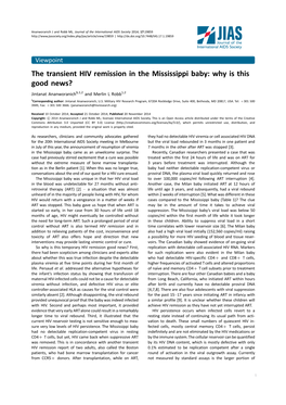 The Transient HIV Remission in the Mississippi Baby: Why Is This Good