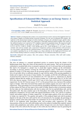 Specifications of Exhausted Olive Pomace As an Energy Source: a Statistical Approach