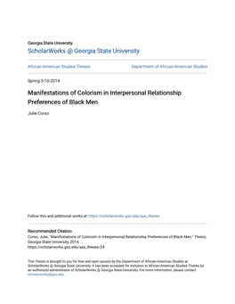 Manifestations of Colorism in Interpersonal Relationship Preferences of Black Men