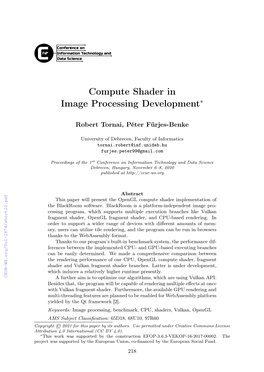 Compute Shader in Image Processing Development∗