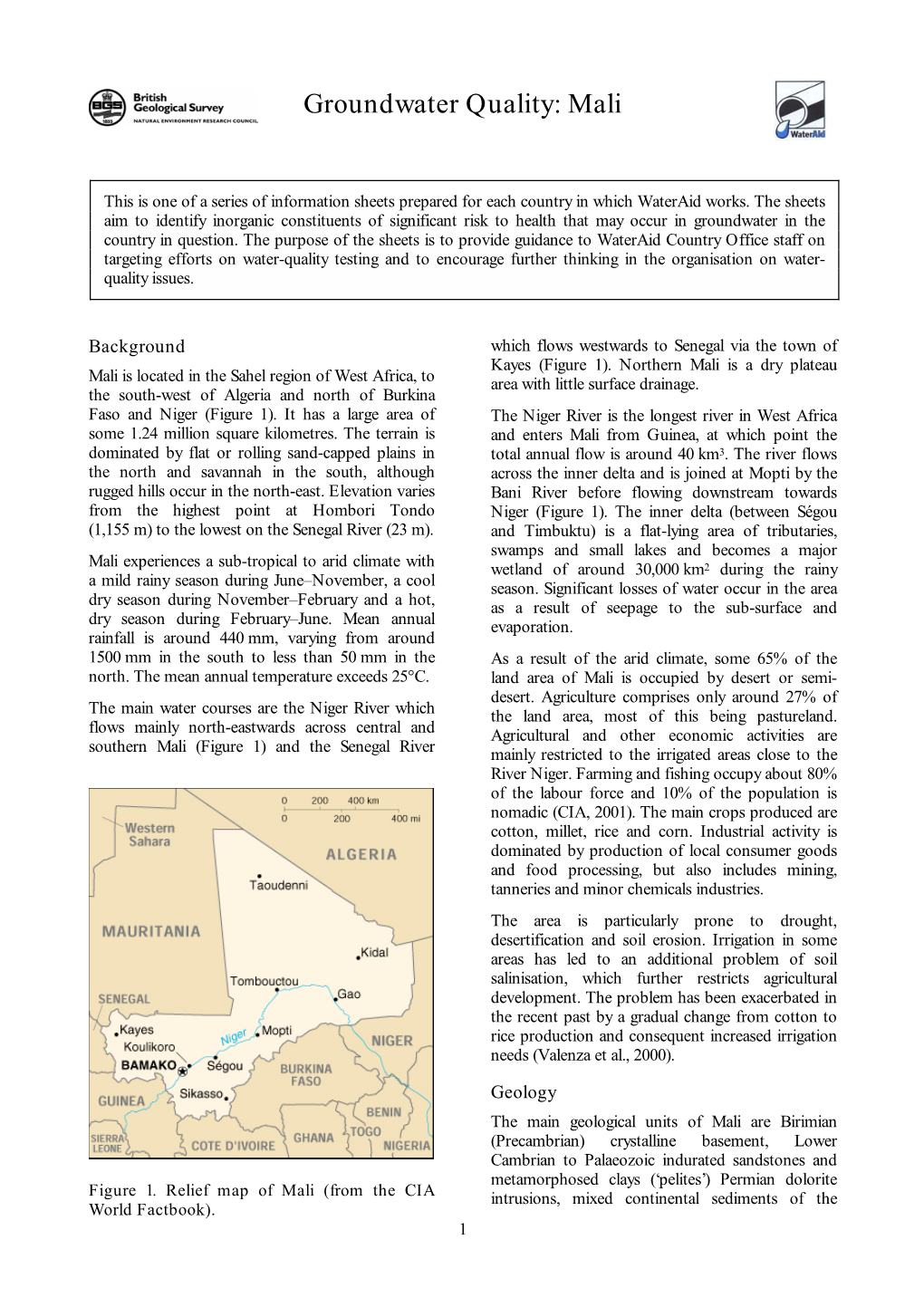 Groundwater Quality Information Mali