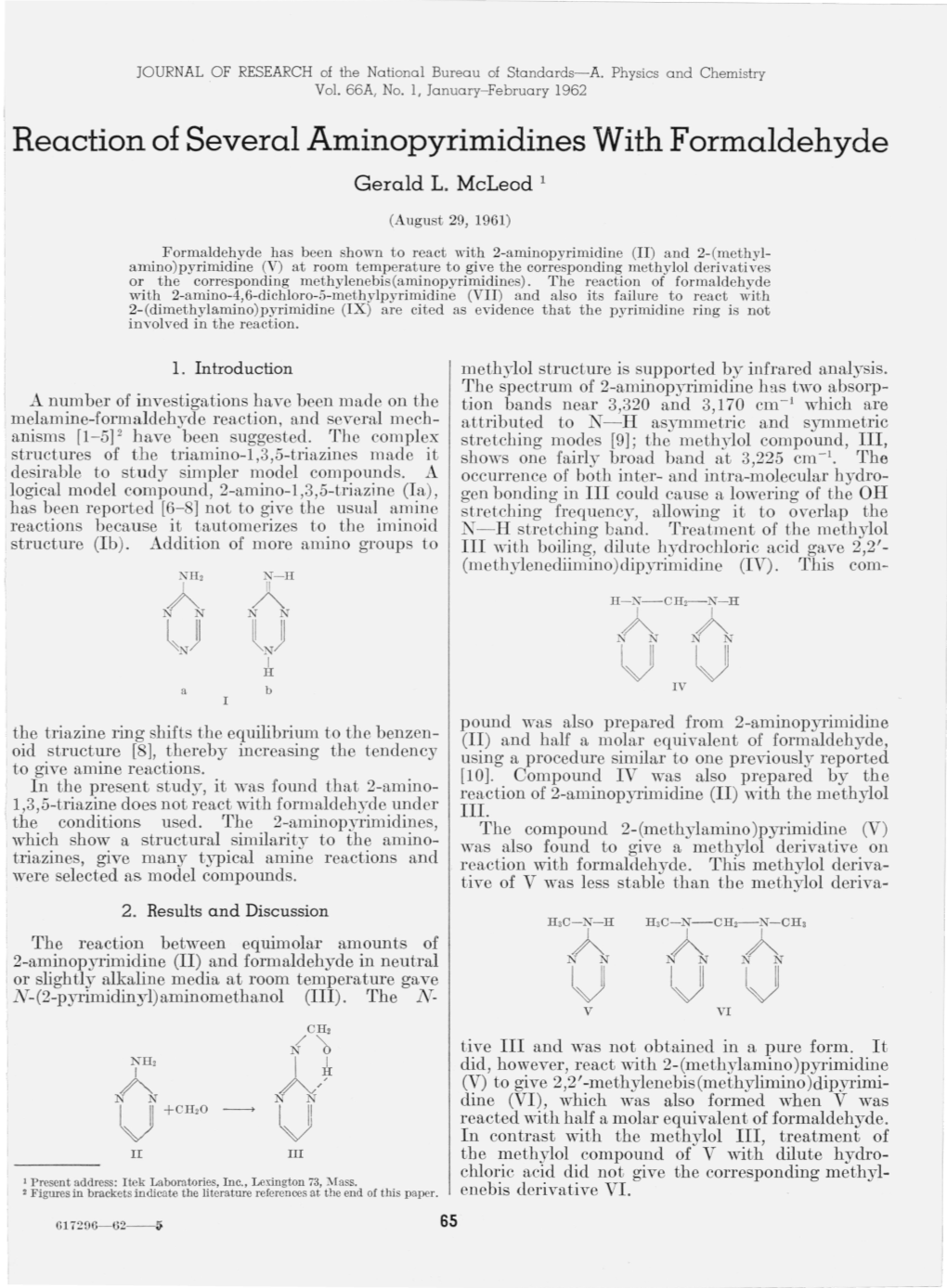 Reaction of Several Aminopyrimidines with Formaldehyde