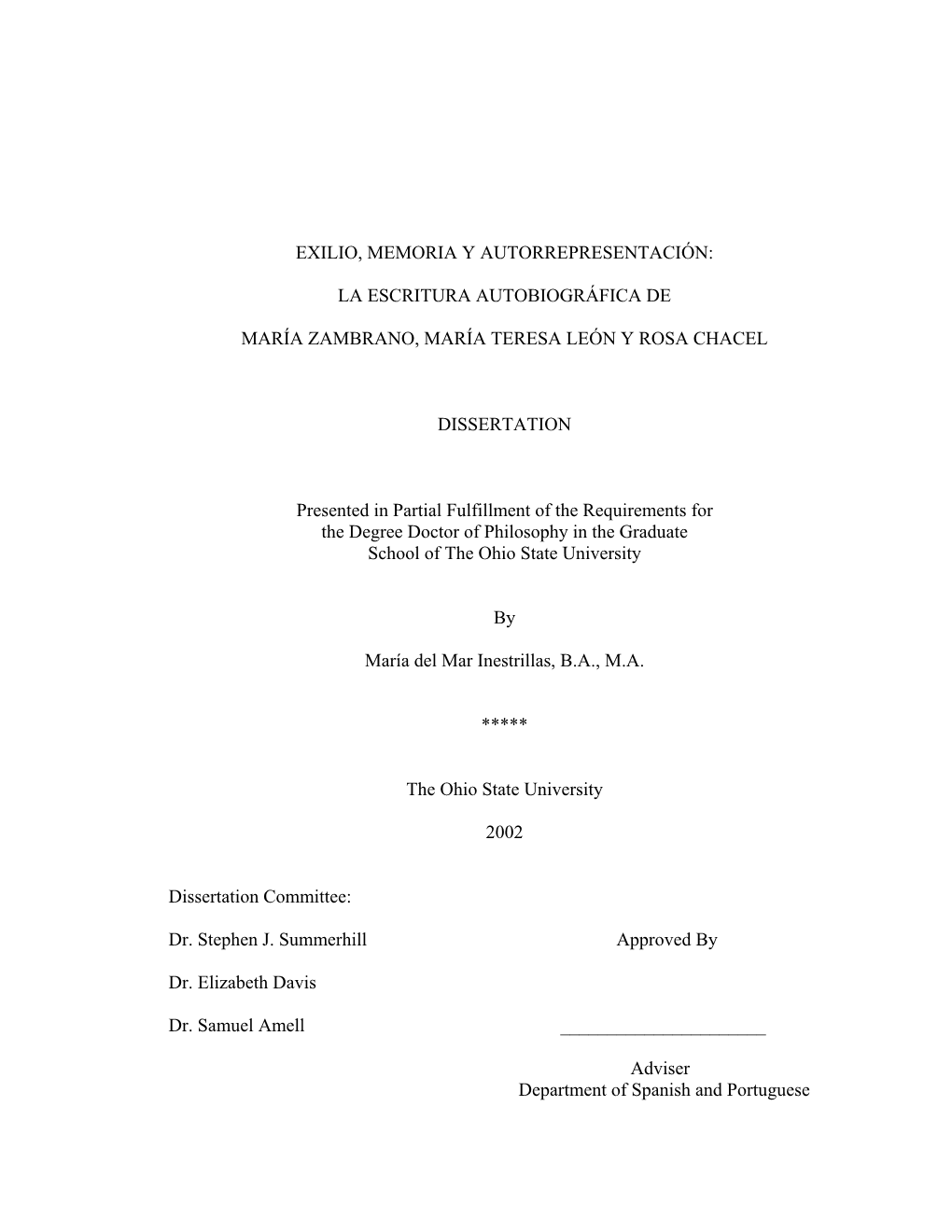 Exilio, Memoria Y Autorrepresentación: La