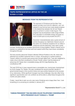Message from the Representative Taiwan
