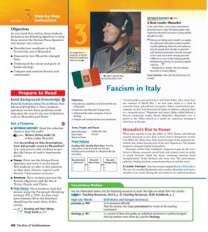 Fascism in Italy Prepare to Read