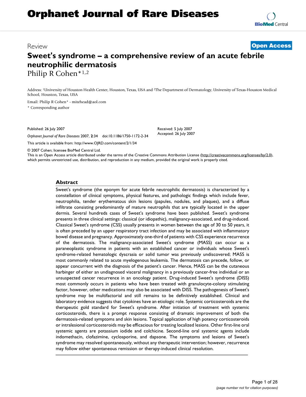 Orphanet Journal of Rare Diseases Biomed Central