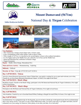Mount Damavand (5671M) National Day & Tirgan Celebration