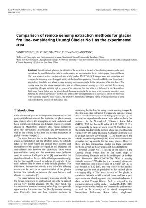 Comparison of Remote Sensing Extraction Methods for Glacier Firn Line- Considering Urumqi Glacier No.1 As the Experimental Area