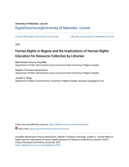 Human Rights in Nigeria and the Implications of Human Rights Education for Resource Collection by Libraries