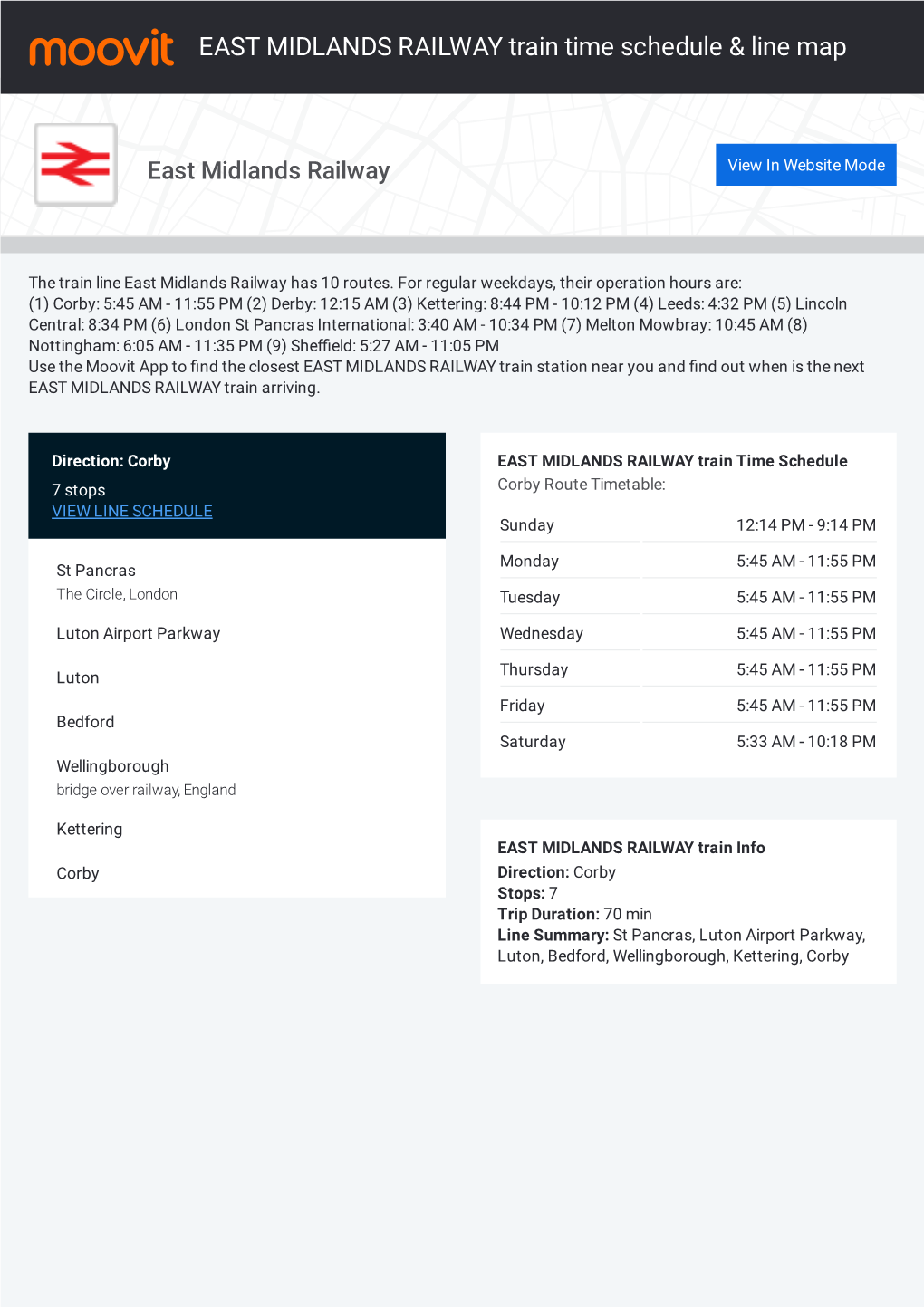 EAST MIDLANDS RAILWAY Train Time Schedule & Line