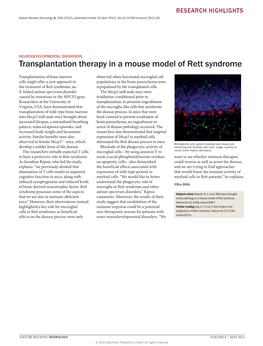 Transplantation Therapy in a Mouse Model of Rett Syndrome