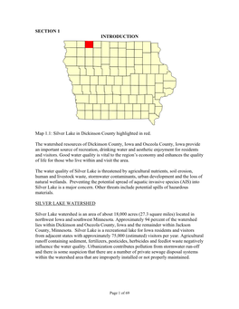 Silver Lake in Dickinson County Highlighted in Red. the Watershed Resources of Dickinson County