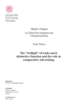 Of Trade Mark Distinctive Function and the Role in Comparative Advertising