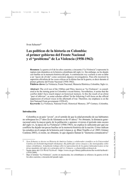 El Primer Gobierno Del Frente Nacional Y El “Problema” De La Violencia (1958-1962)