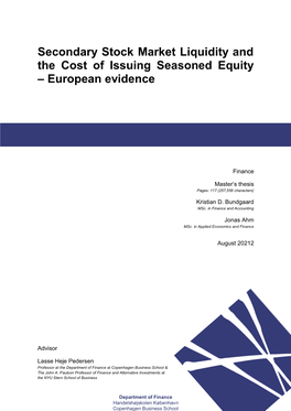Secondary Stock Market Liquidity and the Cost of Issuing Seasoned Equity – European Evidence