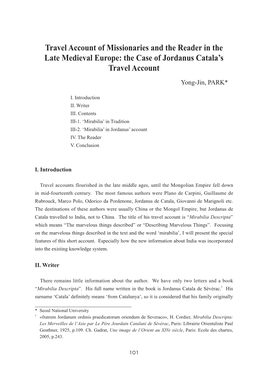 Travel Account of Missionaries and the Reader in the Late Medieval Europe: the Case of Jordanus Catala's Travel Account